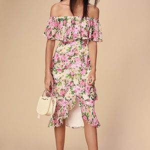 LIRA WHITE FLORAL PRINT RUFFLED OFF-THE-SHOULDER M